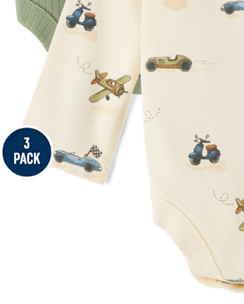 Baby Boys Vehicle Henley Bodysuit 3-Pack