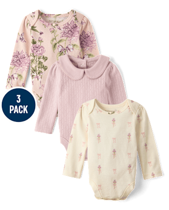 Baby Girls Floral Bodysuit 3-Pack