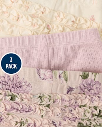 Baby Girls Floral Ruffle Leggings 3-Pack