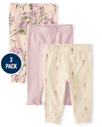Baby Girls Floral Ruffle Leggings 3-Pack