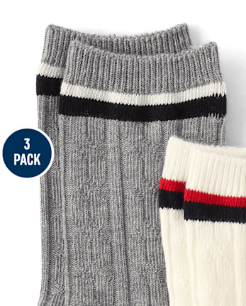 Boys Cable Knit Crew Socks 3-Pack - Aspen Lodge - MULTI CLR