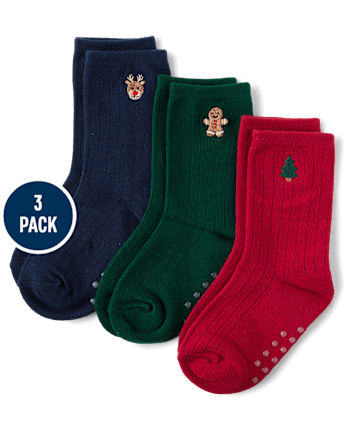 Boys Embroidered Holiday Crew Socks 3-Pack - Tartan Remix - MULTI CLR