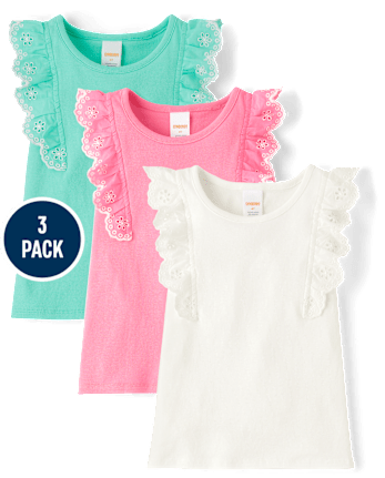 Girls Eyelet Flutter Top 3-Pack - Little Essentials