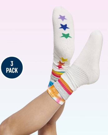 Tween Girls Rainbow Crew Socks 3-Pack