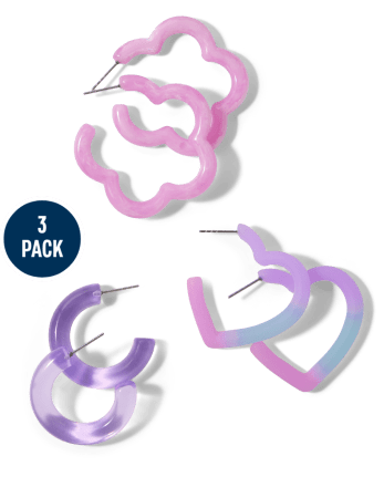 Tween Girls Frosted Heart Hoops 3-Pack