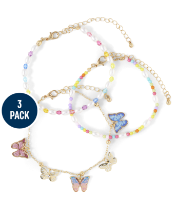 Tween Girls Butterfly Anklet 3-Pack