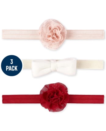 Baby Girls Glitter Flower Bow Headwrap 3-Pack