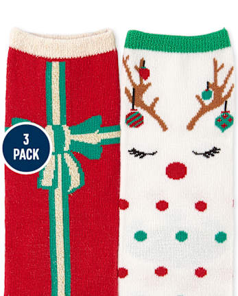 Girls Glitter Christmas Crew Socks 3-Pack