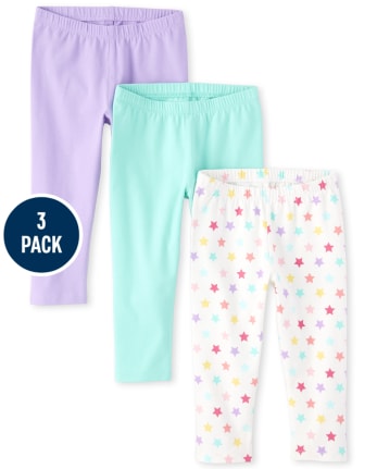 Girls Rainbow Star Capri Leggings 3-Pack