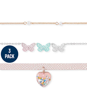 Girls Glitter Butterfly Choker Necklace 3-Pack