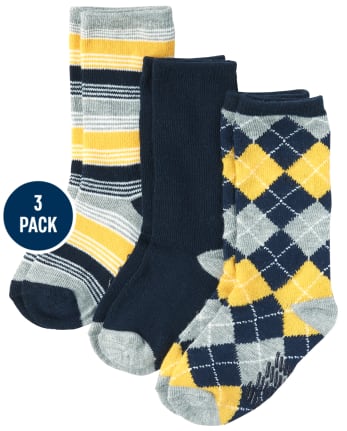 Baby And Toddler Boys Argyle And Striped Crew Socks 3-Pack