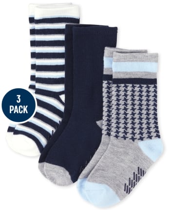 Baby And Toddler Boys Houndstooth And Striped Crew Socks 3-Pack