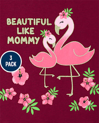 Paquete de 3 camisetas con estampado familiar de purpurina para bebés y niñas pequeñas