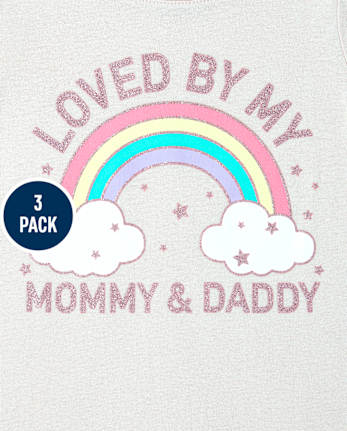 Paquete de 3 camisetas con estampado familiar de purpurina para bebés y niñas pequeñas