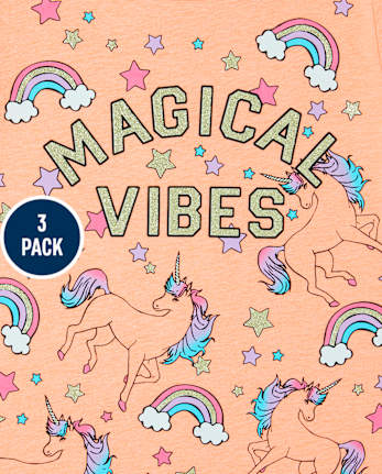 Pack de 3 camisetas con estampado de unicornio y purpurina para niñas