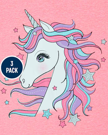 Pack de 3 camisetas con estampado de unicornio y purpurina para niñas