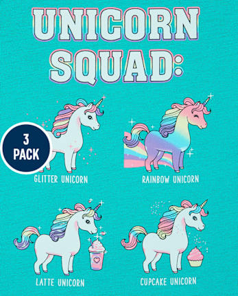 Pack de 3 camisetas con estampado de unicornio y purpurina para niñas