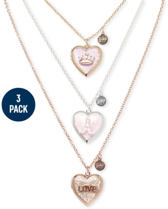 Paquete de 3 collares con medallón de corazón para niñas