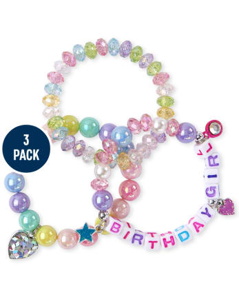 Girls Birthday Beaded Bracelet 3-Pack