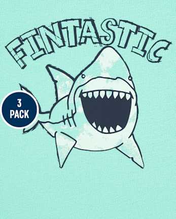 Pack de 3 camisetas con estampado de tiburón para bebés y niños pequeños
