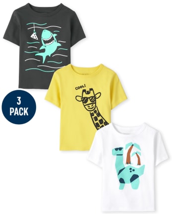 Paquete de 3 camisetas con estampado de animales para bebés y niños pequeños