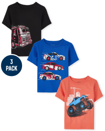 Paquete de 3 camisetas con gráfico de transporte para bebés y niños pequeños