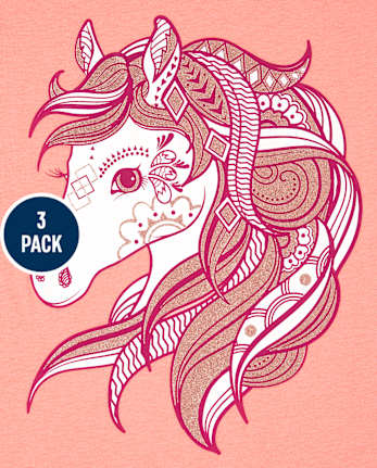 Lot de 3 t-shirts à imprimé cheval pour filles