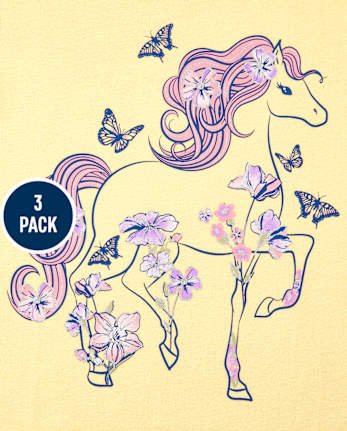 Lot de 3 t-shirts à imprimé cheval pour filles