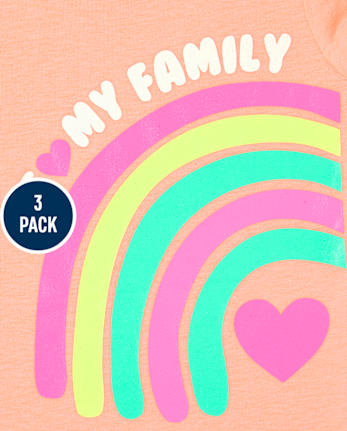 Paquete de 3 camisetas con estampado familiar para bebés y niñas pequeñas