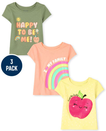 Paquete de 3 camisetas con estampado familiar para bebés y niñas pequeñas