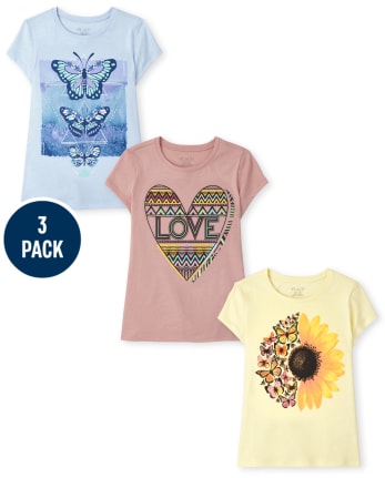 Pack de 3 camisetas con gráfico de tendencia para niñas