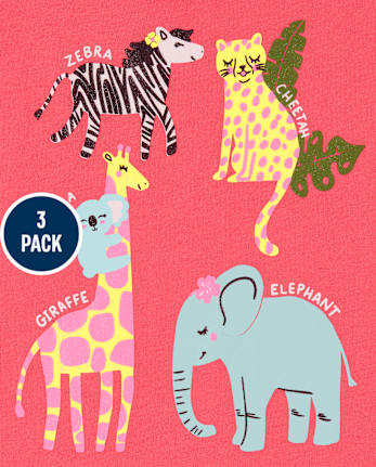 Lot de 3 t-shirts graphiques animaux pour bébé et toute-petite fille