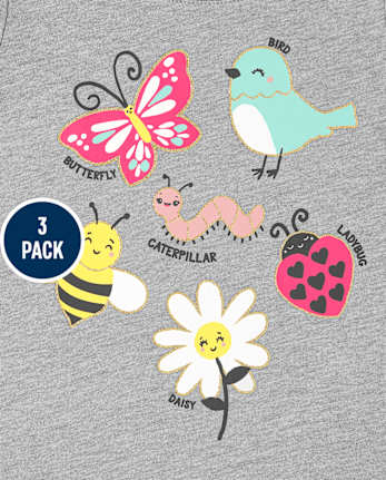 Lot de 3 t-shirts graphiques animaux pour bébé et toute-petite fille