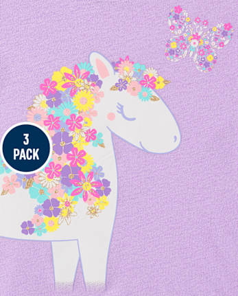 Lot de 3 t-shirts à motif licorne pour bébés et petites filles