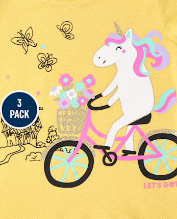 Lot de 3 t-shirts à motif licorne pour bébés et petites filles