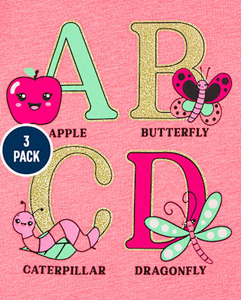 Lot de 3 t-shirts graphiques tendance pour bébés et petites filles