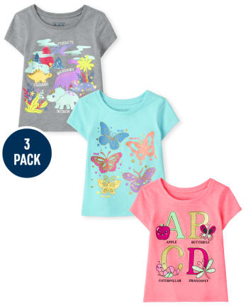 Paquete de 3 camisetas con gráfico de tendencia para bebés y niñas pequeñas