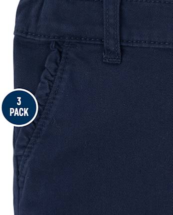 Niños pequeños Niña Uniforme Pantalones chinos ajustados elásticos con volantes Paquete de 3