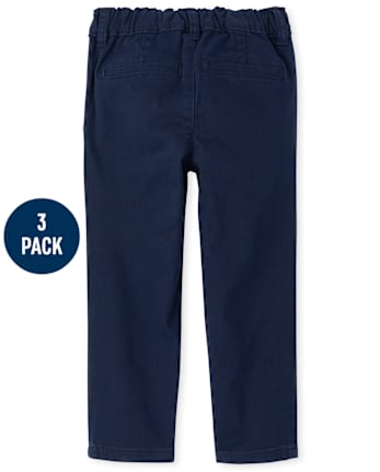 Niños pequeños Niña Uniforme Pantalones chinos ajustados elásticos con volantes Paquete de 3
