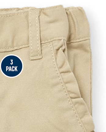 Niños pequeños Niña Uniforme Pantalones chinos ajustados elásticos con volantes Paquete de 3