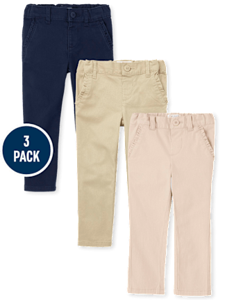 Toddler Girls Uniform Ruffle Stretch Skinny Chino Pants 3-Pack
