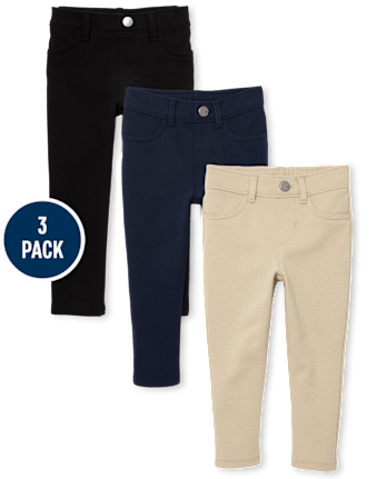 Niños pequeños Niña Uniform Ponte Tejido de punto Pull On Jeggings 3-Pack