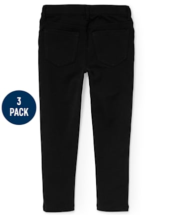 Niña Uniforme Ponte Tejido de punto Jeggings sin cordones, paquete de 3