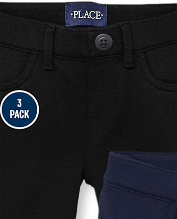 Niña Uniforme Ponte Tejido de punto Jeggings sin cordones, paquete de 3
