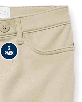 Niña Uniforme Ponte Tejido de punto Jeggings sin cordones, paquete de 3