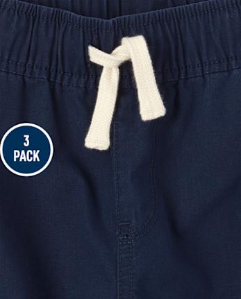 Paquete de 3 pantalones cortos tipo jogger sin cordones de uniforme para niños