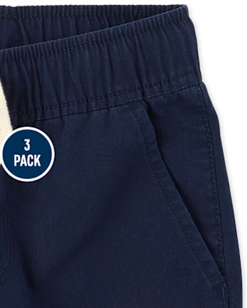 Paquete de 3 pantalones cortos tipo jogger sin cordones de uniforme para niños
