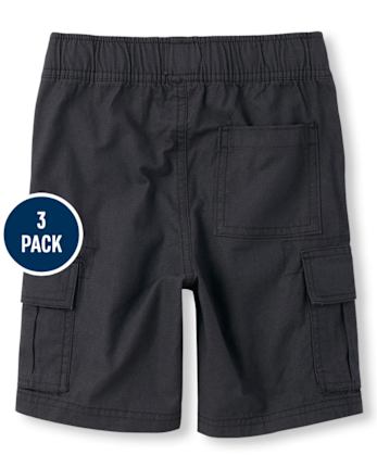 Boys Ripstop Pull On Cargo Shorts 3-Pack