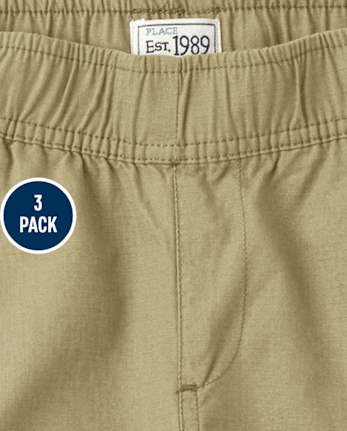 Boys Ripstop Pull On Cargo Shorts 3-Pack