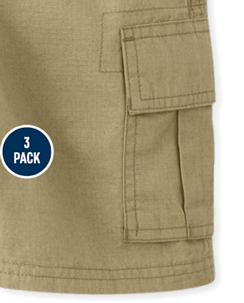 Boys Ripstop Pull On Cargo Shorts 3-Pack